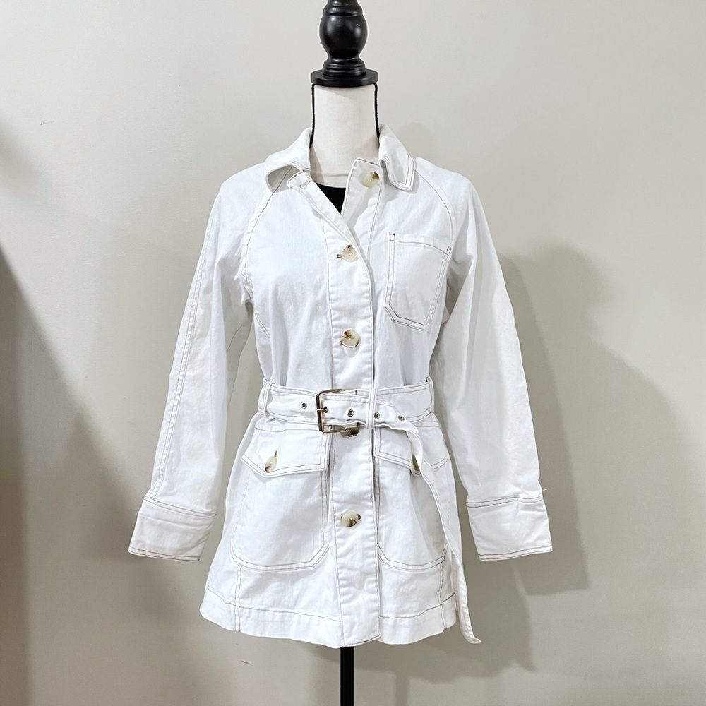 Bagatelle Collection Off-white Utility Jacket Button Belted Cotton, Women Small